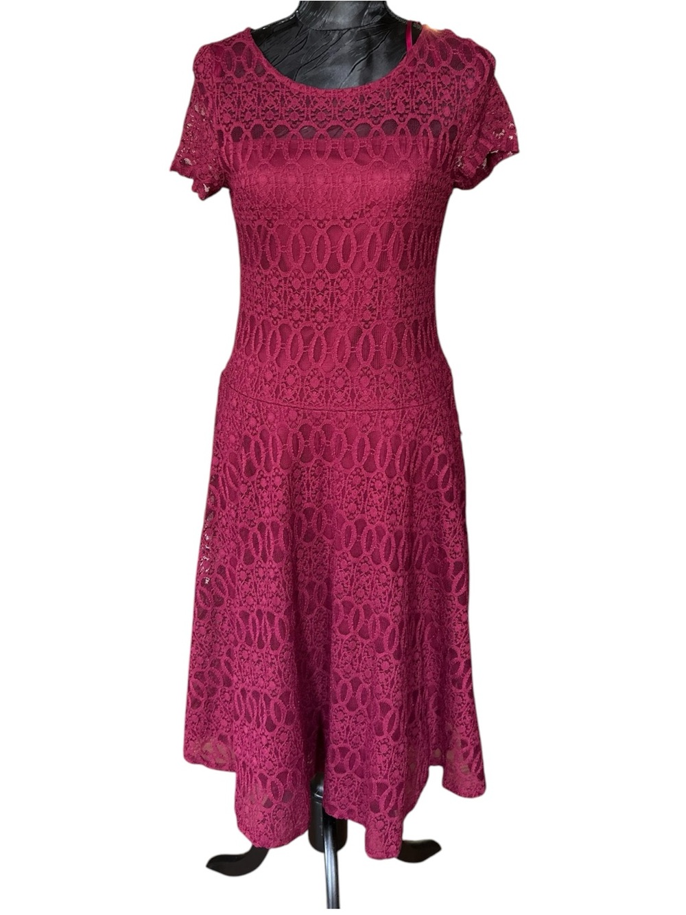 Perceptions New York Burgundy Lace Fit & Flare Dress Small